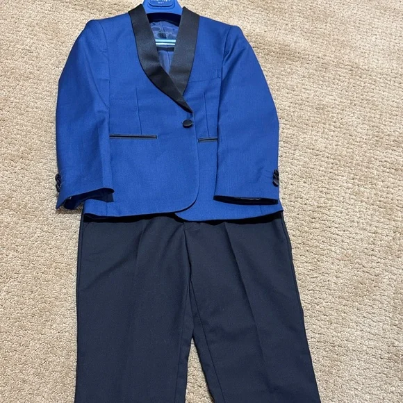 Perry Ellis Indigo Blue Tuxedo 5-Piece Set Boy Size 8 - Picture 9 of 10